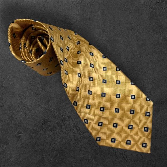 Nautica Men's Yellow + Blue Geometric 100% Silk Professional Tie - Picture 1 of 3